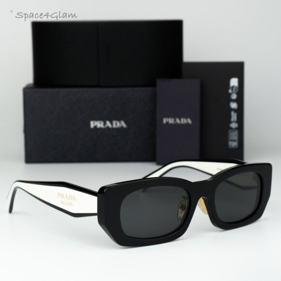 Prada Women Sunglasses Black Grey Rectangle PRB05SF 09Q08Z NEW AUTHENTIC - Picture 1 of 10